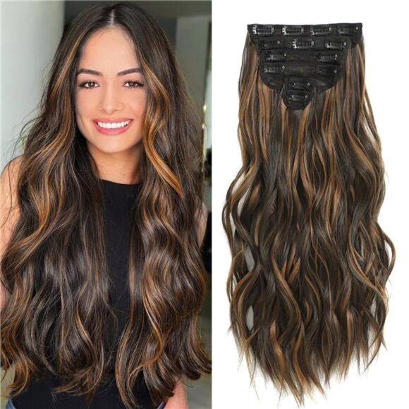 Highlight balayage dark brown Hairpieces, Natural & Blends Well Clip in Hair